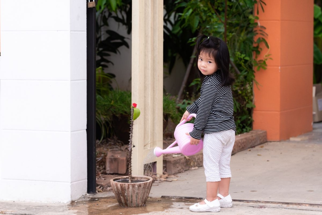 A child taking care of their home