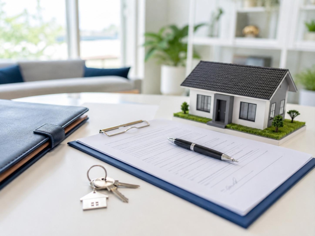 RFO home turnover documents with keys, pen, and house model