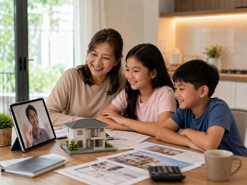 OFW father video calling his family as they review RFO home documents