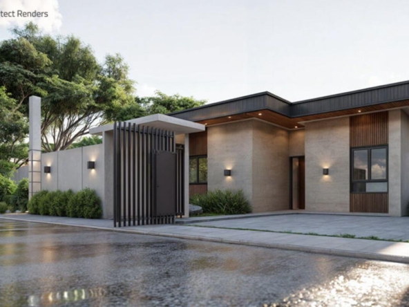 Modern subdivision entrance with accessible design for retirees