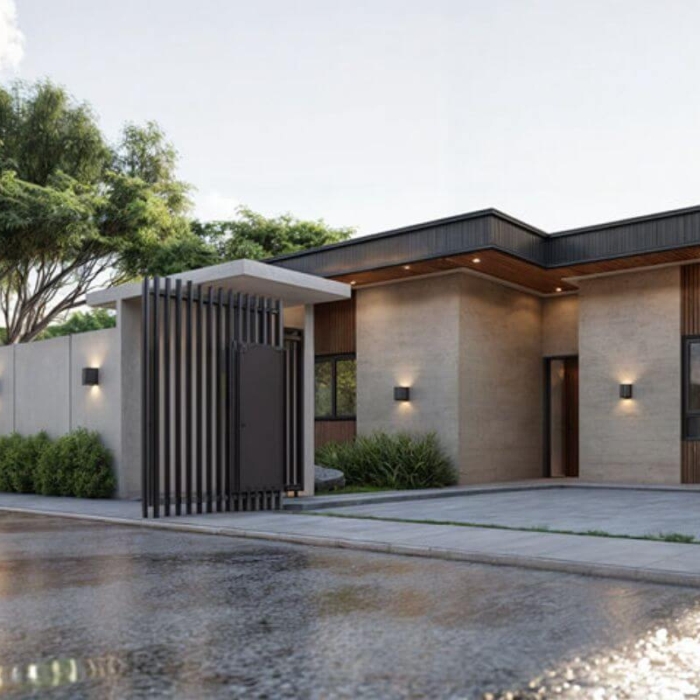 Modern subdivision entrance with accessible design for retirees