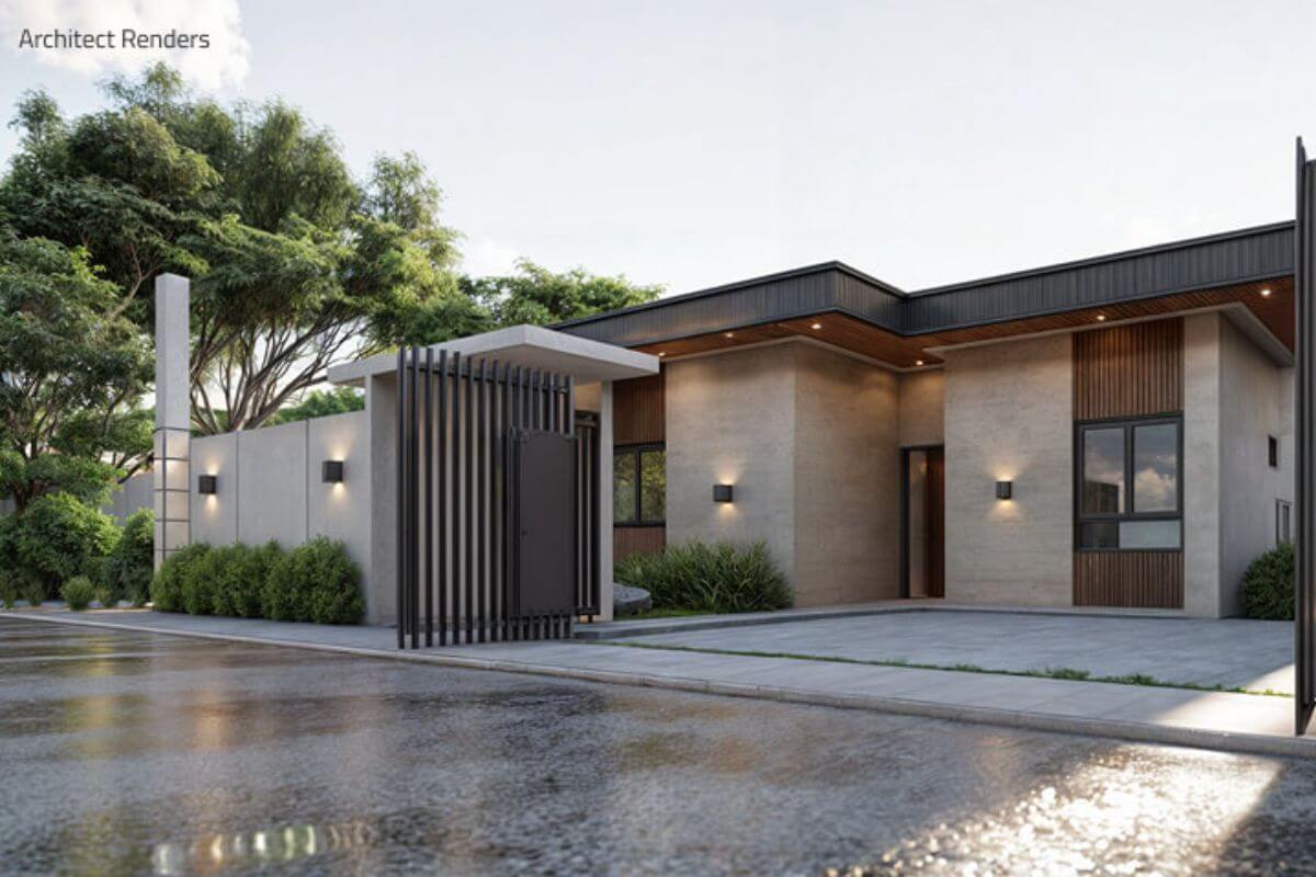 Modern subdivision entrance with accessible design for retirees